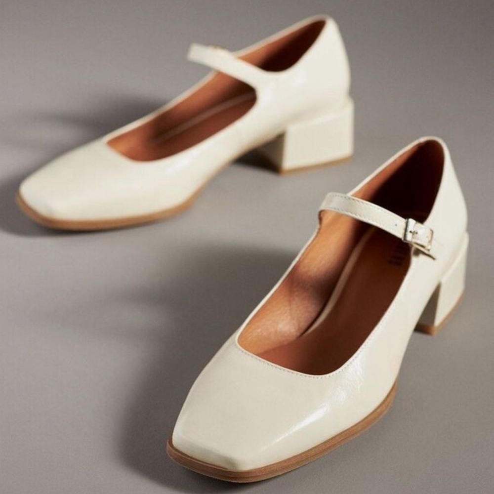 Maeve Mary Jane Block Heels in Cream
